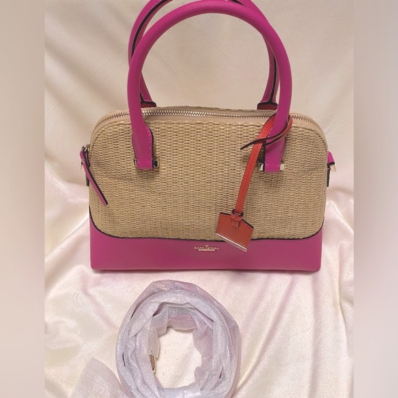 Kate Spade Satchel - Cameron Street Maisie w/crossbody strap. Raffia & Hot Pink - Picture 1 of 10